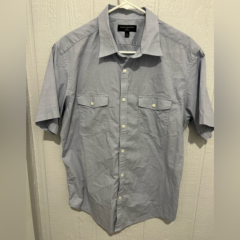 BANANA REPUBLIC stretch size L large blue shirt sleeve button up shirt